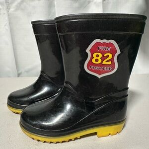 Black Firefighter Rain Boots with Yellow Soles